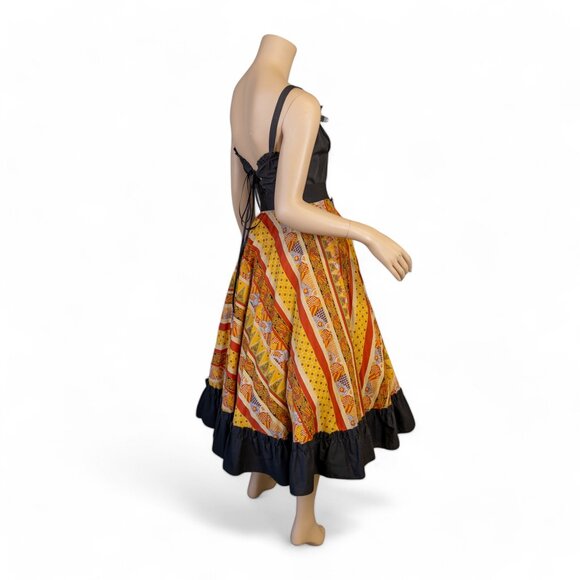Vintage 50s Dress – Black Bodice with Vibrant Bohemian Patchwork Pattern… - Picture 12 of 15